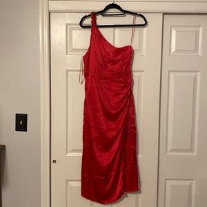 NWT Anthropologie Magenta One Shoulder Satin Midi Dress